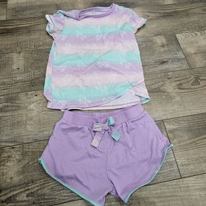 Girls 10/12 PJ Set Shorts Pastel Unicorns Medium Summer Pajamas Sleepwear